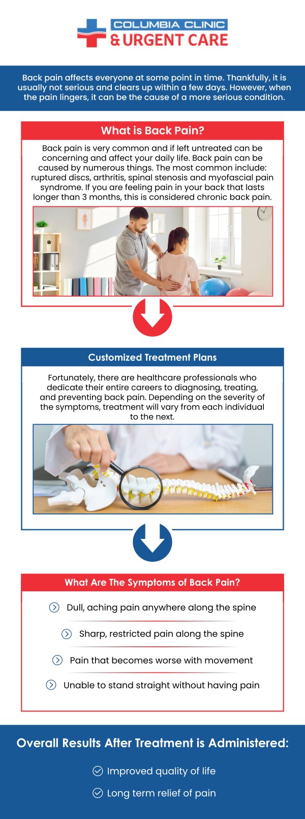 At Columbia Clinic Urgent Care, our team is dedicated to helping you understand why managing back pain is vital for long-term health. Chronic back pain can affect posture, mobility, and overall quality of life if left untreated. With our team’s expertise, you can achieve lasting relief, improved strength, and a healthier, more active lifestyle. For more information, please contact us or request an appointment online. We have convenient locations to serve you at Tibbetts St Portland, Stark Street Portland and Tigard, OR. At Columbia Clinic Urgent Care, our team is dedicated to helping you understand why managing back pain is vital for long-term health. Chronic back pain can affect posture, mobility, and overall quality of life if left untreated. With our team’s expertise, you can achieve lasting relief, improved strength, and a healthier, more active lifestyle. For more information, please contact us or request an appointment online. We have convenient locations to serve you at Tibbetts St Portland, Stark Street Portland and Tigard, OR.