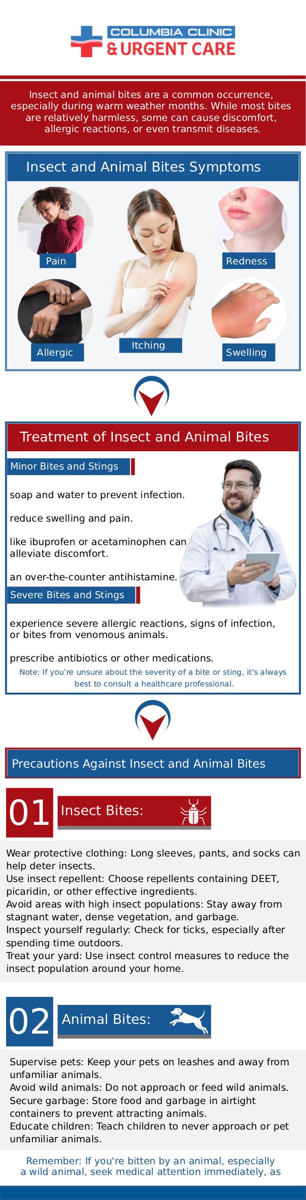 At Columbia Clinic Urgent Care, our experienced medical team is equipped to handle insect sting allergies promptly and effectively. We offer walk-in services for individuals experiencing allergic reactions to insect stings, providing immediate care to alleviate symptoms such as swelling, hives, and difficulty breathing. For more information, please contact us or book an appointment online. We have convenient locations to serve you at Tibbetts St Portland, Stark Street Portland, and Tigard, OR.