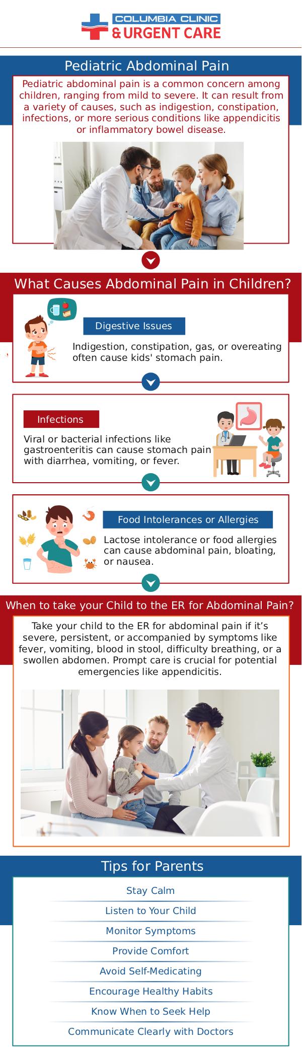 Abdominal pain is a common childhood disease, symptoms include cramping, nausea, vomiting, diarrhea, constipation, gas, bloating, and loss of appetite, necessitating medical attention. Children can get affected by abdominal pain at any time. There can be various causes such as constipation, a food allergy or intolerance, food poisoning, gallstones, indigestion, or an upset stomach. Our specialists at Columbia Clinic Urgent Care are at your service. For more information, contact us or book an appointment online. We have convenient locations to serve you at Tibbetts St Portland, Stark Street Portland, and Tigard, OR. We also accept walk-ins.