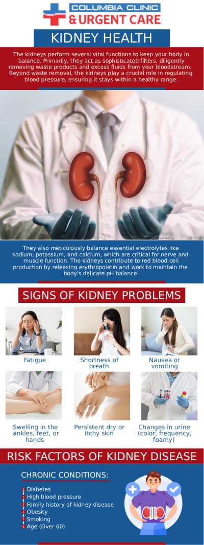 Kidney infections are severe bacterial infections affecting the urinary tract, causing symptoms like fever, trouble peeing, lower back pain, and pain when peeing. Kidney infections require proper treatment and can cause severe complications if left untreated. At Columbia Clinic Urgent Care, our doctors offer immediate and effective treatment, including diagnosis and medication. For more information, contact us or book an appointment online. We have convenient locations to serve you at Tibbetts St Portland, Stark Street Portland, and Tigard, OR. We also accept walk-ins.